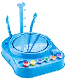 kolo-garncarskie-glina-farbki-narzedzia-kreatywny-niebieski-zestaw-artysta