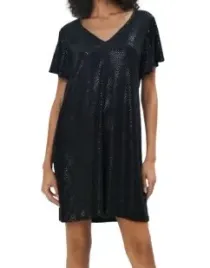 czarna-blyszczaca-sukienka-mini-krotki-rekaw-dekolt-v-oversize-xs