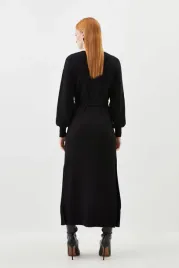 sweter-dlugi-czarny-kardigan-prosty-gladki-klasyczny-pasek-karen-millen-m