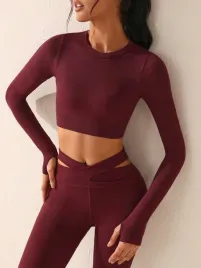 bluzka-sportowa-top-krotka-bordowa-dopasowana-fitness-dlugi-rekaw-shein-l