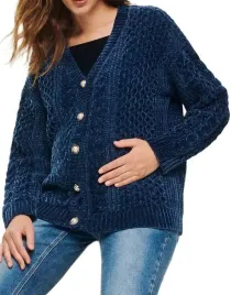 granatowy-dzianinowy-kardigan-zapinany-sweter-ozdobny-splot