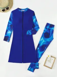 niebieski-stroj-kapielowy-dwuczesciowy-dluga-nogawka-wzor-tie-dye-shein-l