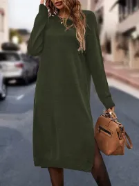 sukienka-dzianinowa-ciemna-zielen-oversize-prosta-rozciecia-midaxi-shein-l