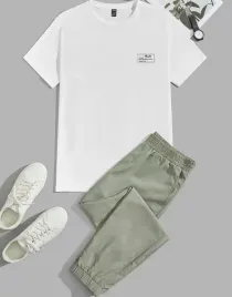 komplet-biala-bluzka-krotki-rekaw-spodnie-khaki-kieszenie-shein-xxl