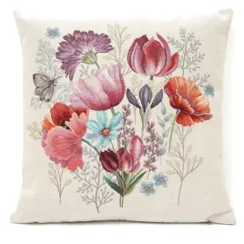 poszewka-gobelin-45x45-kwiatowa-bezowa-dekoracyjna