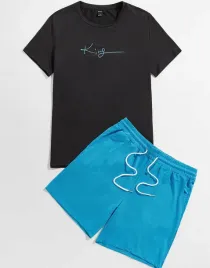 luzny-komplet-czarny-t-shirt-niebieskie-krotkie-spodenki-shein-s