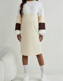 shein-sukienka-ciazowa-przed-kolano-dlugi-rekaw-bezowy-rozmiar-38