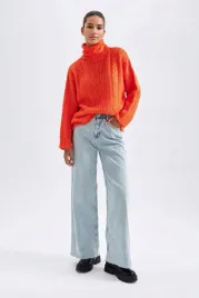 r36j004-sweter-oversize-z-golfem-pomaranczowa-czerwien-warkocz-defacto-xs