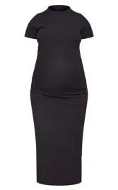 prettylittlething-sukienka-ciazowa-midi-krotki-rekaw-czarny-rozmiar-36