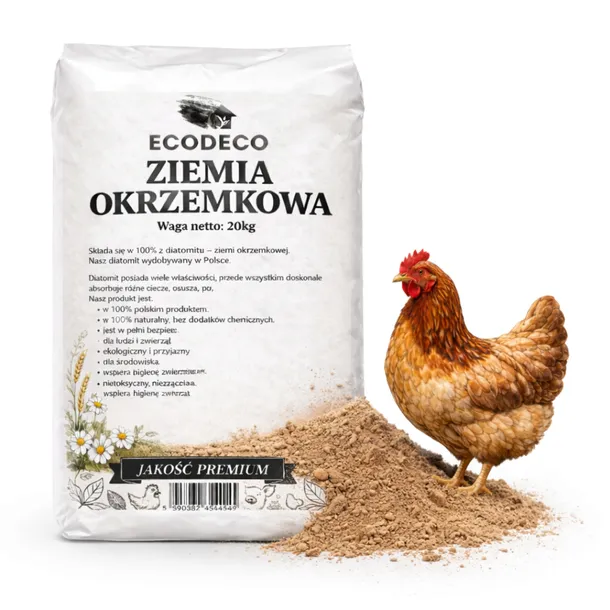 Ziemia Okrzemkowa Diatomit dla Kur 20kg Naturalna Na Ptaszyńca Piórojady