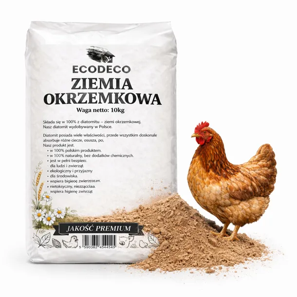 Ziemia Okrzemkowa Diatomit dla Kur 10kg Naturalna Na Ptaszyńca Piórojady