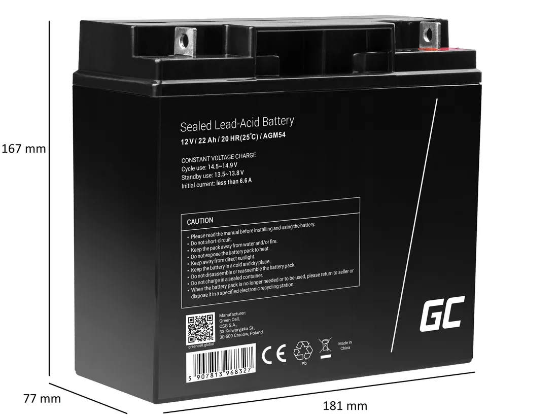 green-cell-agm-vrla-12v-22ah-bezobslugowy-akumulator-do-kosiarki-skutera-waga-z-opakowaniem-5-6-kg