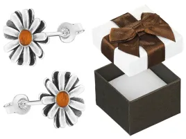 srebrne-stokrotki-kolczyki-z-bursztynem-oksydowane