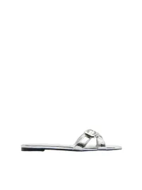 srebrne-metaliczne-polyskujace-buty-klapki-plaskie-ozdobna-sprzaczka