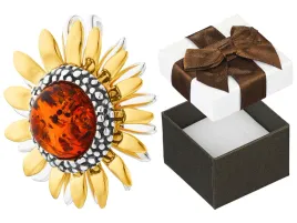 zloty-kwiat-slonecznik-wisior-srebro-z-bursztynem-srebro-oksydowane-zlocone