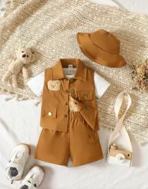 komplet-bialy-t-shirt-wzor-mis-brazowa-kamizelka-spodenki-shien-98