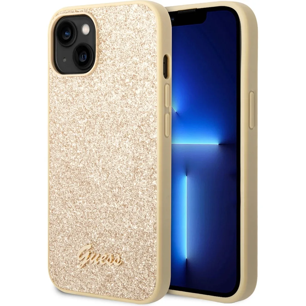 guess-glitter-flakes-metal-logo-case-etui-iphone-14-plus-zloty-przeznaczenie-apple