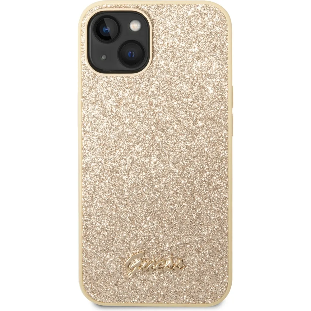 guess-glitter-flakes-metal-logo-case-etui-iphone-14-plus-zloty-przeznaczenie-apple