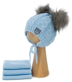 czapka-niemowleca-wiazana-z-szalikiem-dwa-pompony