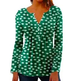 zielona-bluzka-w-kwiatki-szerokie-rekawy-z-guzikami-luzna-rozmiar-m