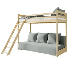 sosnowe-lozko-z-drabina-i-antresola-sofino-90x200-140x200-z-szara-sofa