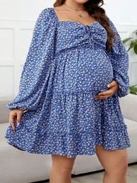 shein-sukienka-ciazowa-przed-kolano-dlugi-rekaw-niebieski-rozmiar-48