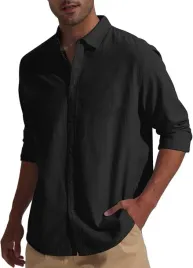 czarna-meska-koszula-dlugi-rekaw-kolnierzyk-guzik-rozmiar-xl