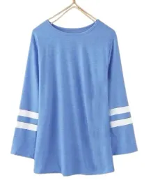 koszulka-damska-dlugi-rekaw-niebieska-paski-na-rekawach-dluzsza-rozmiar-s