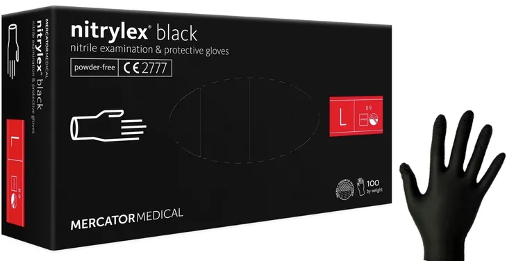 Rękawiczki nitrylowe Mercator Nitrylex Black jednorazowe czarne L 100 sztuk
