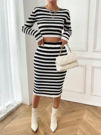 komplet-dzianinowy-czarno-bialy-paski-dopasowana-spodnica-bluzka-shein-l