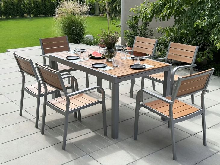 MEBLE OGRODOWE STÓŁ 6+1 ROZKŁADANY DESKA WPC 150/200 cm