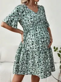 shein-sukienka-ciazowa-przed-kolano-krotki-rekaw-zielony-rozmiar-44