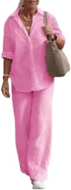zestaw-damski-komplet-rozowy-koszula-dlugi-rekaw-spodnie-szerokie-r-l