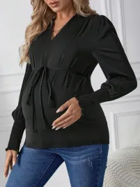 bluzka-czarna-ciazowa-wiazana-paskiem-marszczony-dlugi-rekaw-shein-l