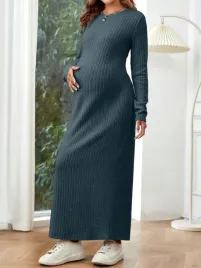 shein-sukienka-ciazowa-maxi-dlugi-rekaw-niebieski-rozmiar-36