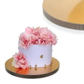 podklad-pod-tort-30-cm-styrodur-zloty-z-bokiem-zloto-czarnym-w-kropki-mocny