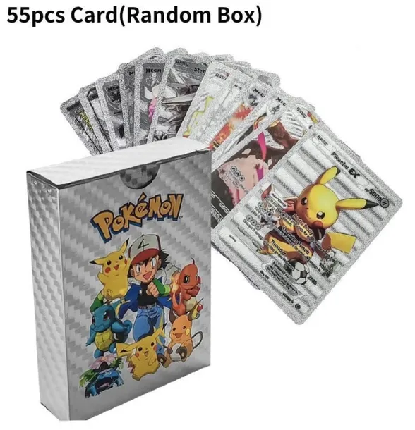 Karty Pokemon srebrne 55 kart kolekcjonerskich