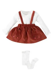 bluzka-spodnica-sztruks-rajstopy-bawelna-komplet-elegancki-defacto-104-110