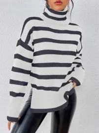 bialo-szary-sweter-wzor-paski-z-golfem-rozciecia-klasyczny-shein-36