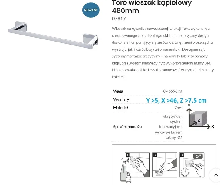 bisk-tore-wieszak-kapielowy-reling-47cm-07817-kolor-srebrny
