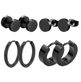 kolczyki-meskie-czarne-4-pary-huggie-kolka-stal-chirurgiczna