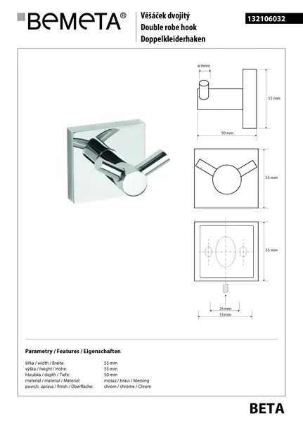sapho-x-square-wieszak-podwojny-chrom-xq201-material-wykonania-metal