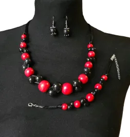 zestaw-korale-drewniane-drewno-czerwone-czarne-folk-folkowy-goralski