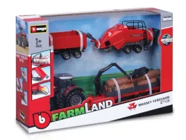 metalowy-czerwony-traktor-3-przyczepy-rolnicze