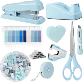 zestaw-biurowy-szkolny-zszywacz-klipsy-tasma-miernicza-nozyczki-niebieskie