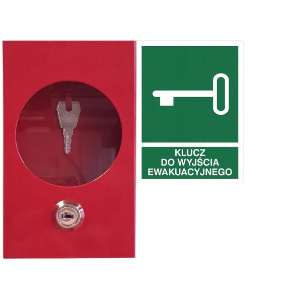 Szafka na klucz ewakuacyjny + znak płyta foto zamek KLUCZE
