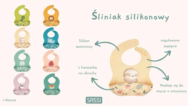 sliniak-silikonowy-z-kieszonka-leniwiec-sassi-kod-producenta-si0948