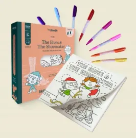ksiazeczka-silikonowa-do-kolorowania-szewc-i-elfy-heydoodle-flamastry