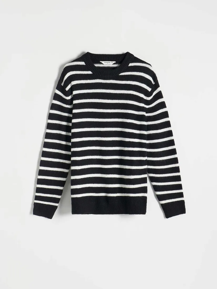 czarny-sweter-w-paski-reserved-l-stan-nowy
