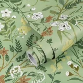 tapeta-wodoodporna-samoprzylepna-folia-winylowa-zielona-w-kwiaty-44x300-cm